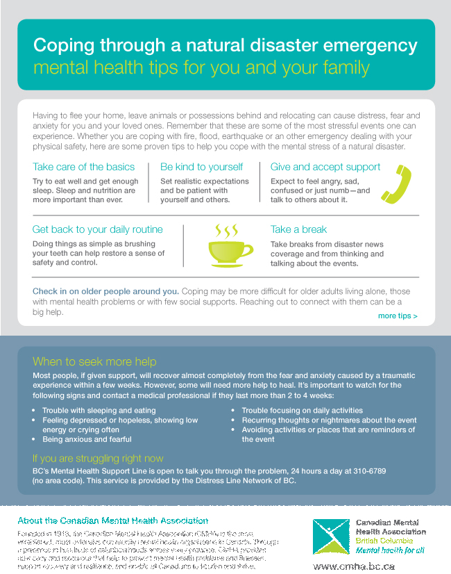 Coping through a natural disaster emergency - mental health tips for you and your family