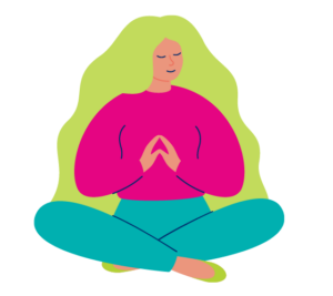 An illustration of a person sitting with legs crossed looking at peace.